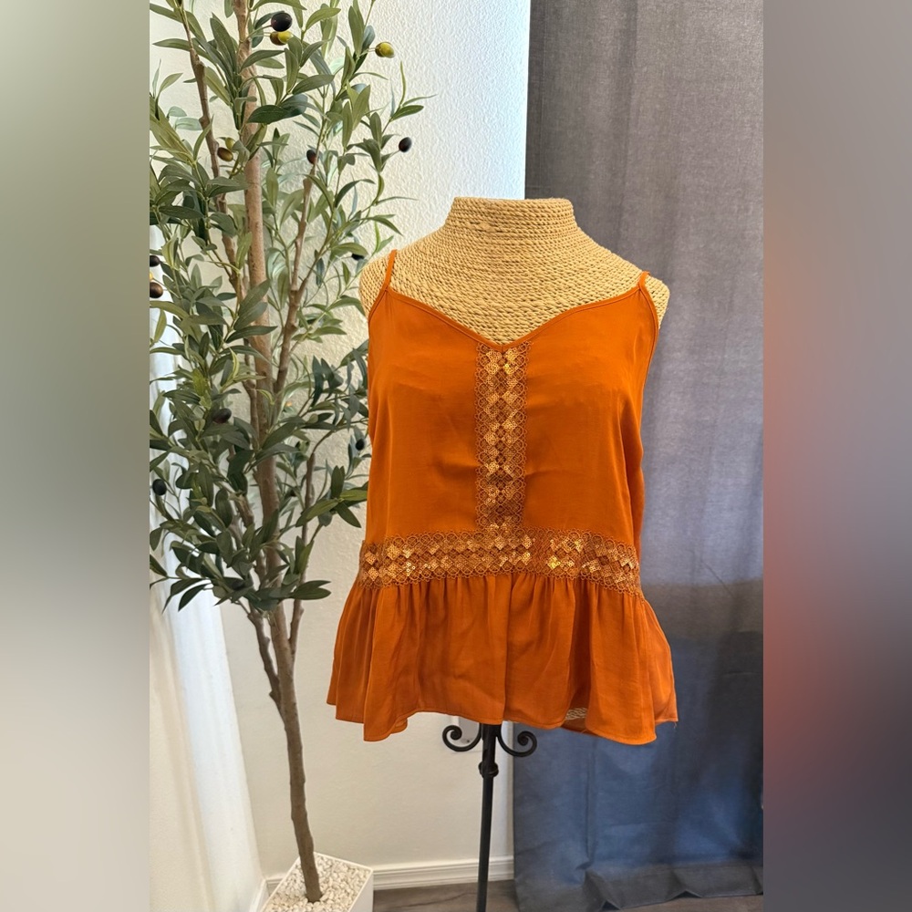 LC Lauren Conrad Orange Embellished Peplum Camisole